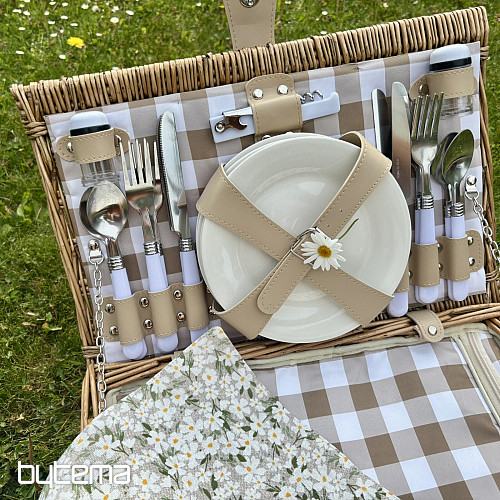 Cesta de picnic GARDEN color beige a cuadros para 4 personas