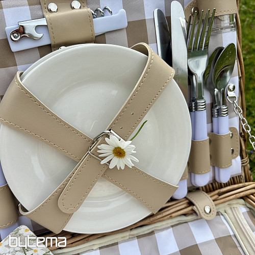 Cesta de picnic GARDEN color beige a cuadros para 4 personas