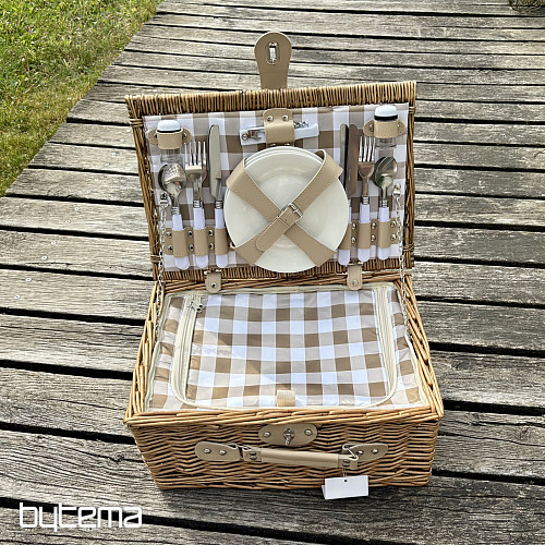 Cesta de picnic GARDEN color beige a cuadros para 4 personas