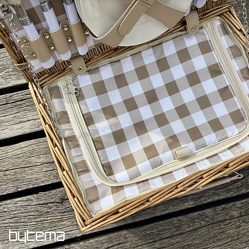 Cesta de picnic GARDEN color beige a cuadros para 4 personas