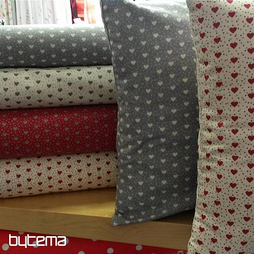 Tela de algodón MINI HEART 04 rojo, corazón gris