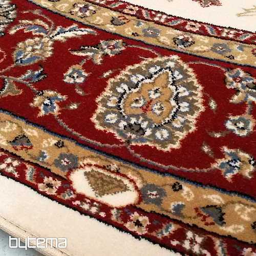 Alfombra redonda de lana ORIENT crema, ribete burdeos