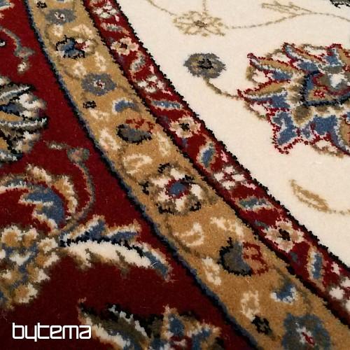 Alfombra redonda de lana ORIENT crema, ribete burdeos