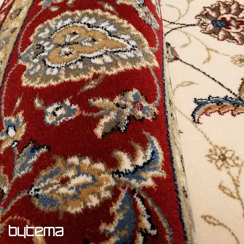 Alfombra redonda de lana ORIENT crema, ribete burdeos