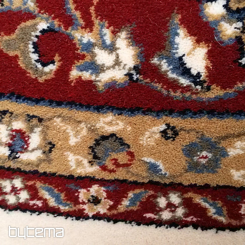 Alfombra redonda de lana ORIENT crema, ribete burdeos