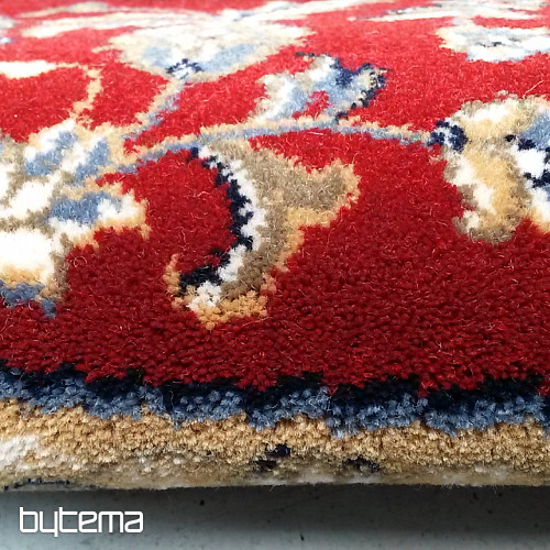 Alfombra redonda de lana ORIENT crema, ribete burdeos