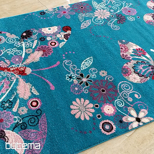 Alfombra infantil BELLA Mariposas turquesa
