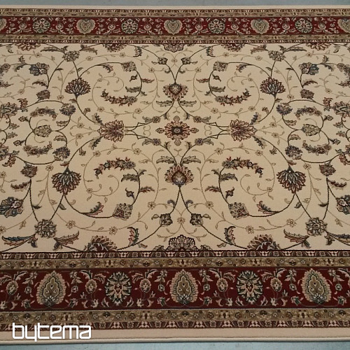 Alfombra clásica de lana ORIENT crema, ribete burdeos