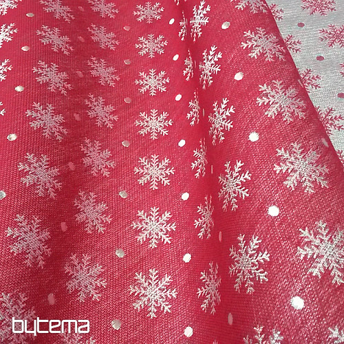 Tela decorativa navideña para manteles Copo de nieve rojo ancho 280