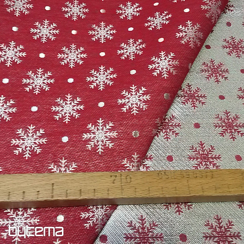 Tela decorativa navideña para manteles Copo de nieve rojo ancho 280