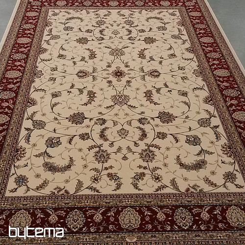 Alfombra clásica de lana ORIENT crema, ribete burdeos