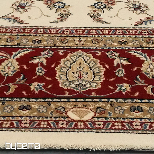 Alfombra clásica de lana ORIENT crema, ribete burdeos