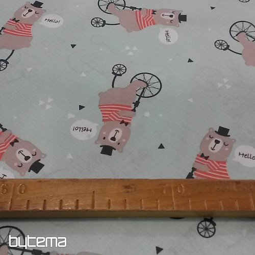 Tela de algodón OSO DE PELUCHE SOBRE UNA RUEDA