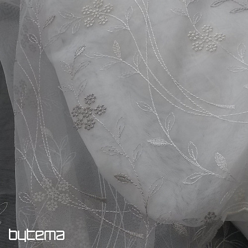 Cortina de lujo bordada GERSTER 11443 blanco - beige