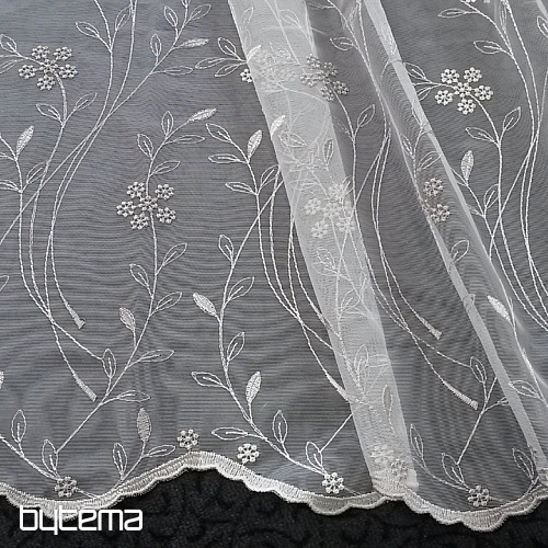 Cortina de lujo bordada GERSTER 11443 blanco - beige