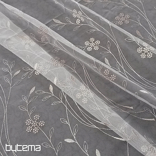 Cortina de lujo bordada GERSTER 11443 blanco - beige