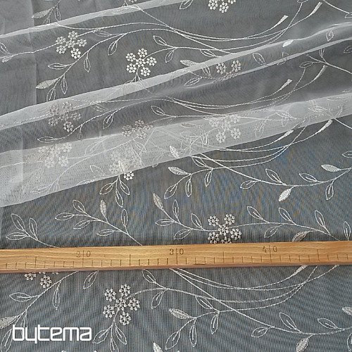 Cortina de lujo bordada GERSTER 11443 blanco - beige
