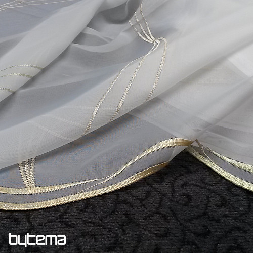Cortina de lujo bordada blanco - verde/amarillo GERSTER 556 /53