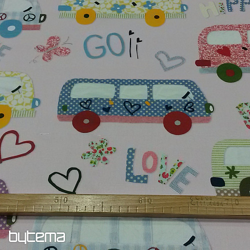 Tela decorativa infantil HIPPIE CARS rosa