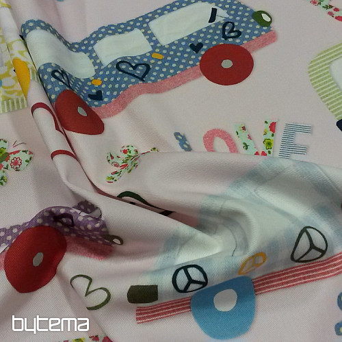 Tela decorativa infantil HIPPIE CARS rosa