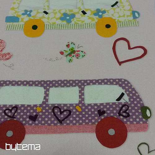 Tela decorativa infantil HIPPIE CARS rosa