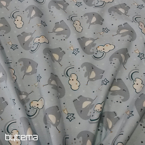 Punto de algodón estampado ELEFANTE azul