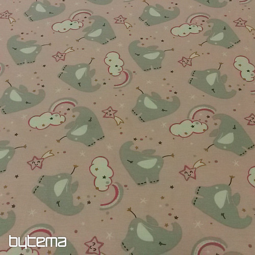 Punto de algodón estampado ELEFANTE rosa