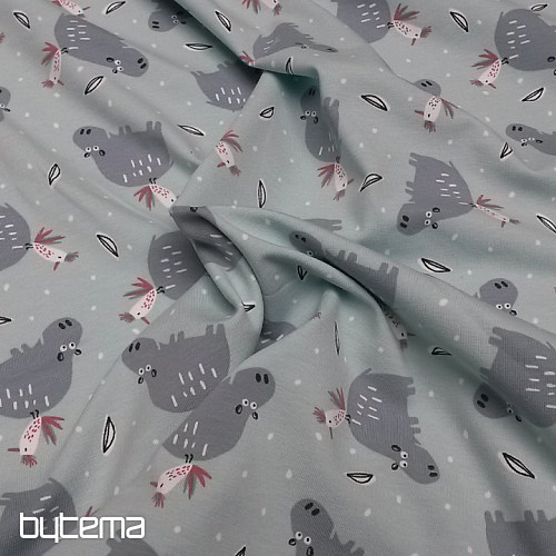 Punto de algodón estampado HIPPO HIPIZ mentol