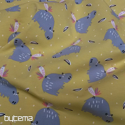 Punto de algodón estampado HIPPO HIPIZ amarillo