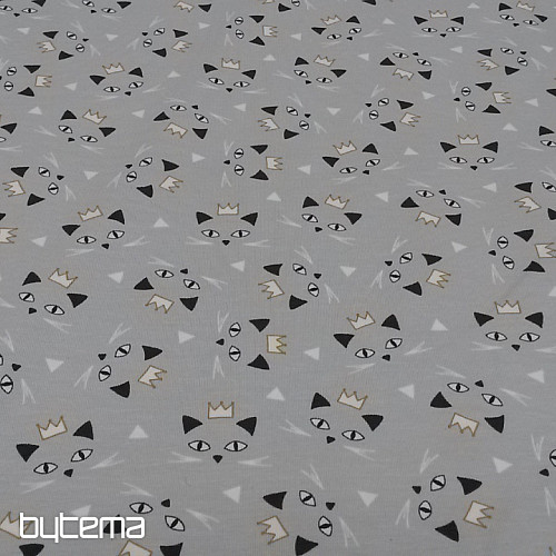 Punto de algodón estampado MAOUCHA CAT gris