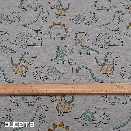 Punto de algodón estampado DINOSAURIO gris