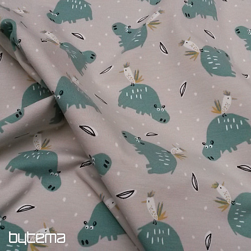 Punto de algodón estampado HIPPO HIPIZ gris