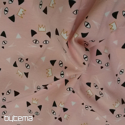 Punto de algodón estampado MAOUCHA CAT rosa