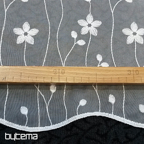 Cortina de lujo bordada GERSTER 11666 flores blancas