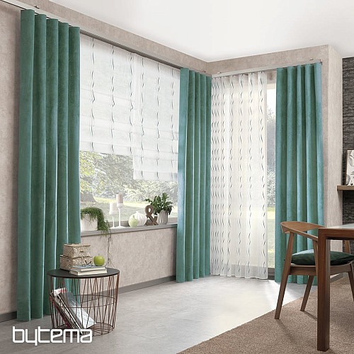 Cortina de lujo bordada blanco - oscuro. turquesa GERSTER 195/0800