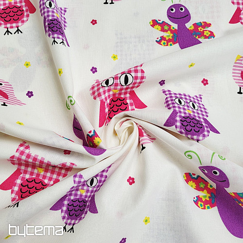 Tela decorativa infantil BÚHOS Y MARIPOSAS MORADOS
