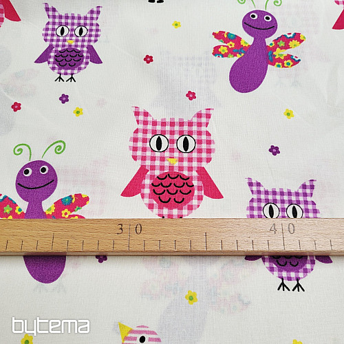 Tela decorativa infantil BÚHOS Y MARIPOSAS MORADOS