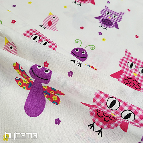 Tela decorativa infantil BÚHOS Y MARIPOSAS MORADOS