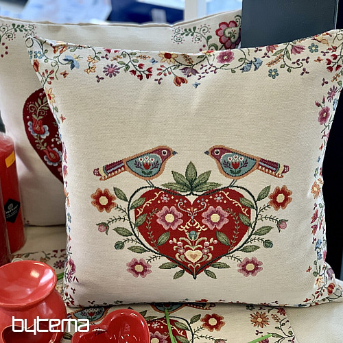 Funda de cojín tapiz CORAZONES Y PÁJAROS