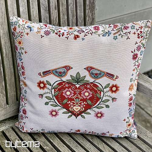 Funda de cojín tapiz CORAZONES Y PÁJAROS