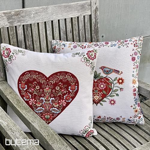 Funda de cojín tapiz CORAZONES Y PÁJAROS