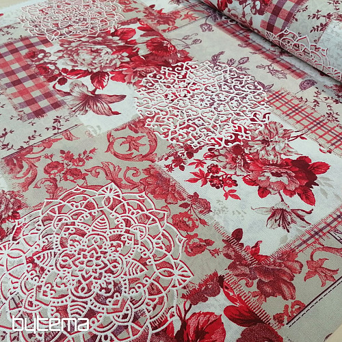 Tela decorativa CINTIA flores rojo