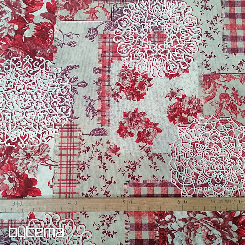 Tela decorativa CINTIA flores rojo