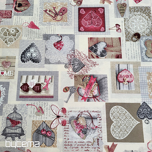 Tela decorativa CORAZÓN SHABBY burdeos