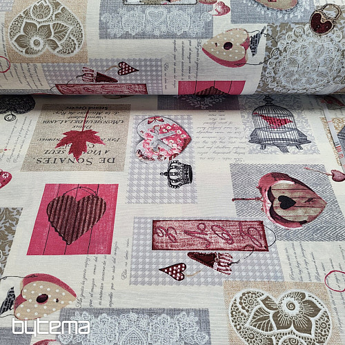 Tela decorativa CORAZÓN SHABBY burdeos
