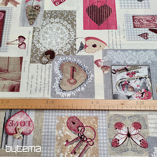 Tela decorativa CORAZÓN SHABBY burdeos