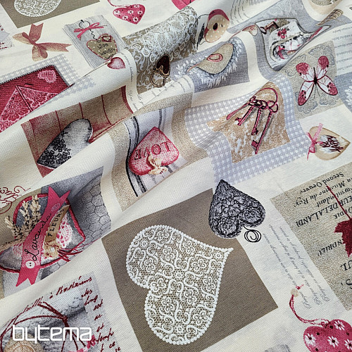Tela decorativa CORAZÓN SHABBY burdeos