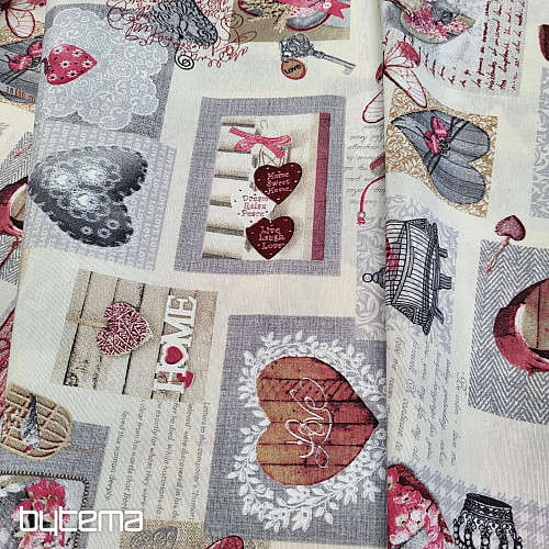 Tela decorativa CORAZÓN SHABBY burdeos