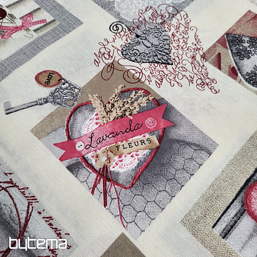 Tela decorativa CORAZÓN SHABBY burdeos