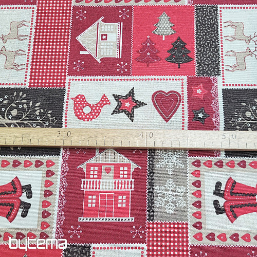 Tela decorativa navideña REGALO DE NAVIDAD rojo-gris